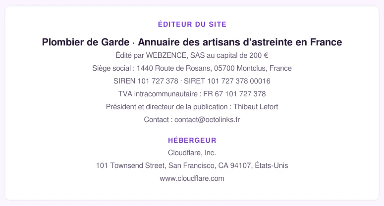 Coordonnées légales de l’éditeur et de l’hébergeur du site
